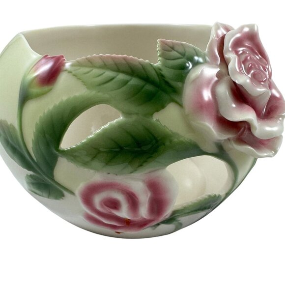 Franz Collection Porcelain Pink Garden Rose Bowl Candleholder Roses FZ00242 - Picture 5 of 9